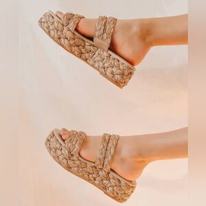 Steve Madden Cannes Dark Natural Woven platform espadrille slides sandals 5.5